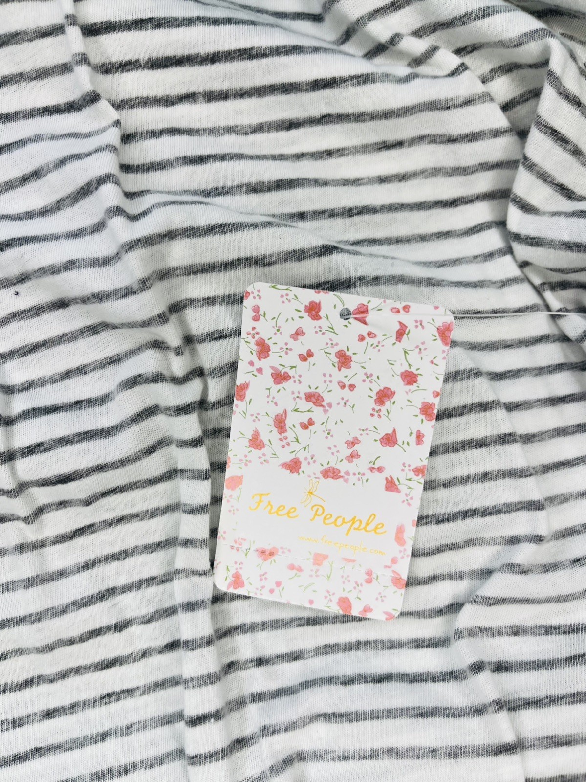 NWT Free People Long Sleeve Shirt, Ivory/Grey Striped Size XL (MSRP $58)