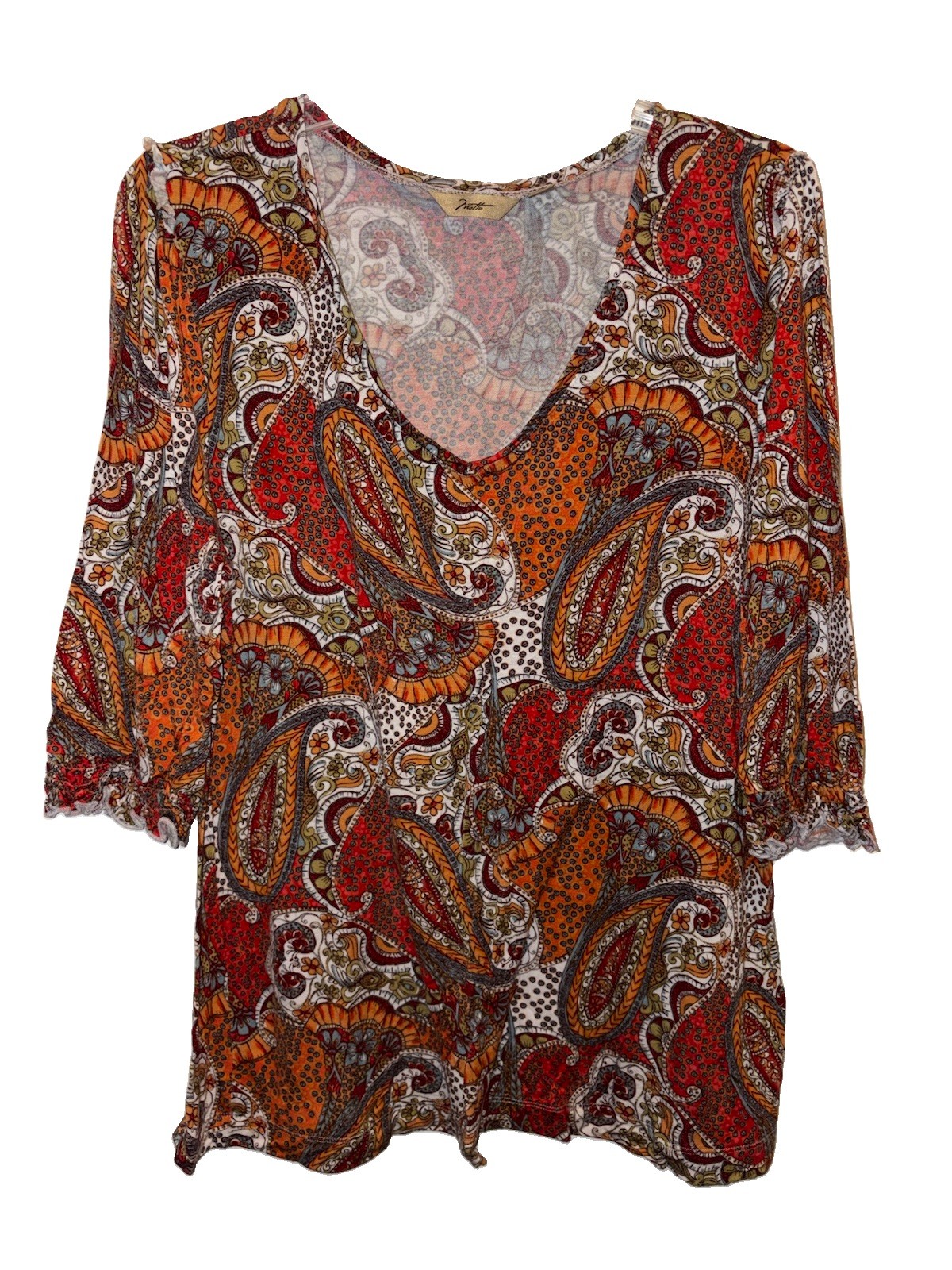 Motto Orange Paisley Tshirt Size Large