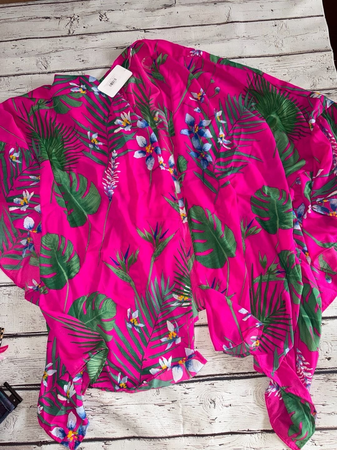 Caramela Somewhere On A Beach Kimono in Tropical Pink Print