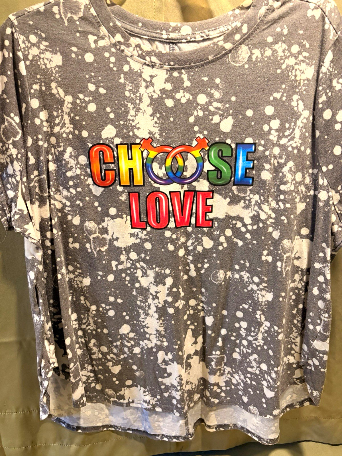Gray Tie-Dye Choose Love Rainbow Heart Graphic Cotton T-Shirt Plus 3XL