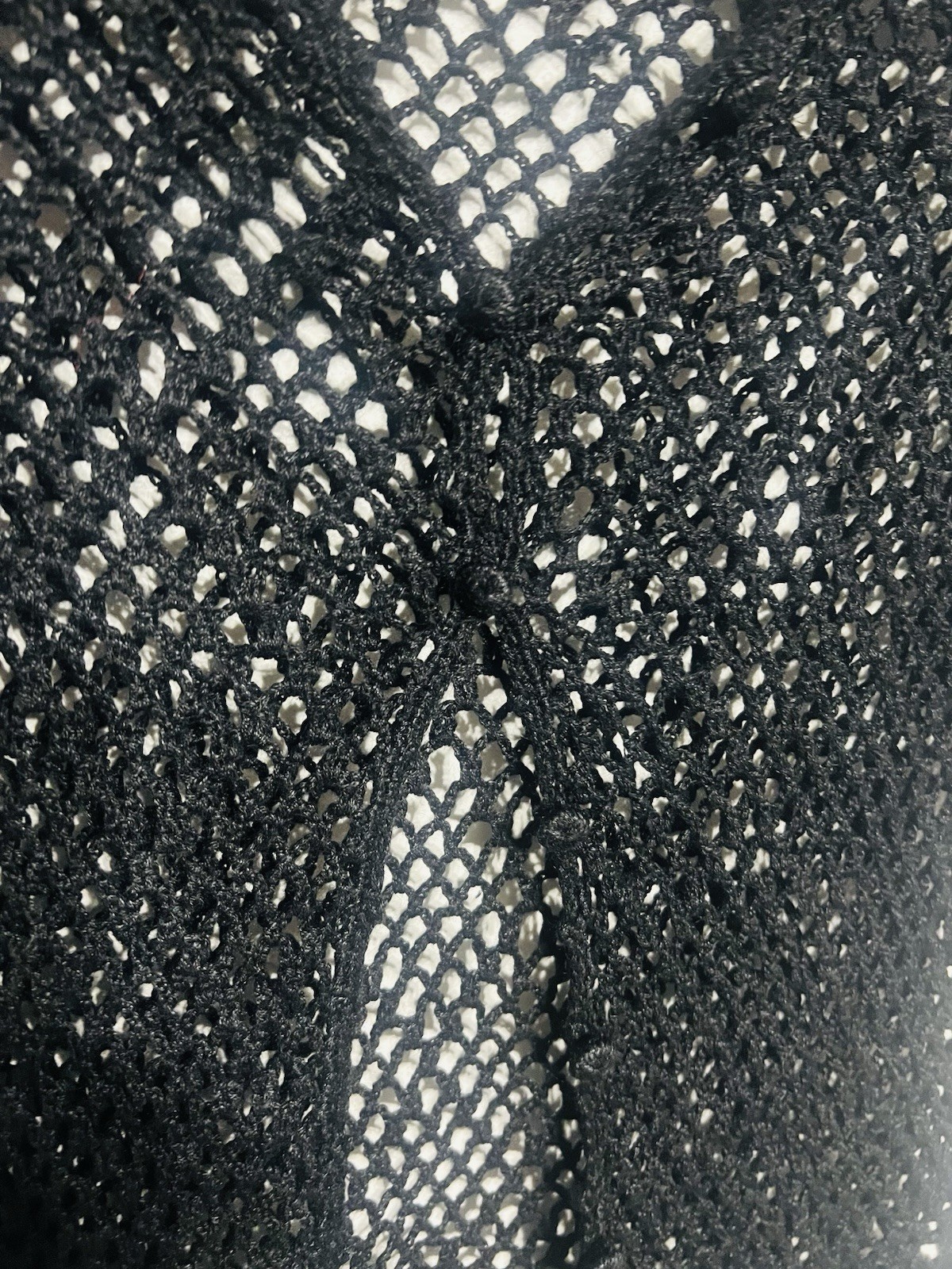 TEDDI Black Solid Open Crochet V-Neck Short Sleeve Tie Front Cardigan M