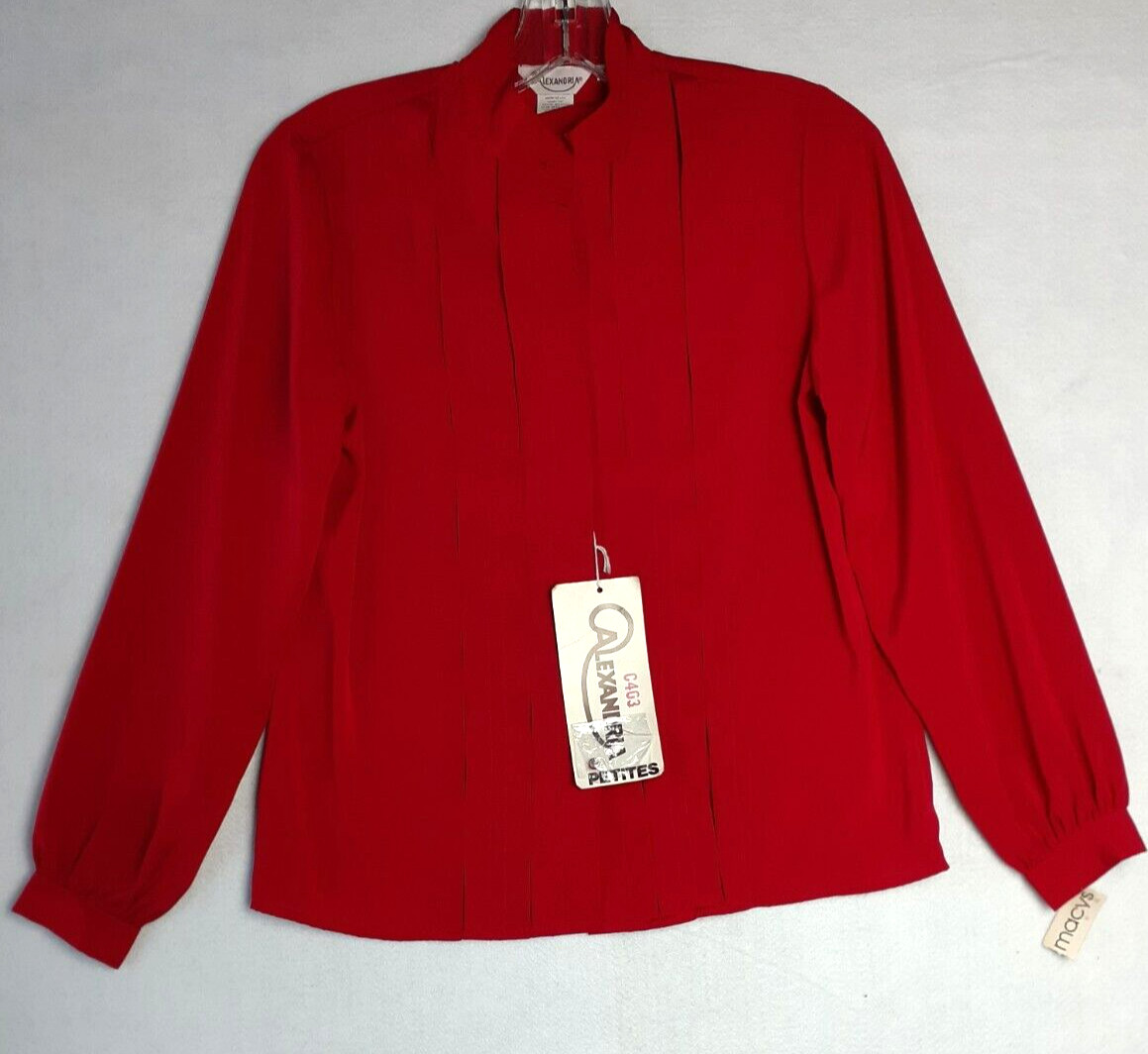 ALEXANDRIA Shirt Women Vintage Silky Pleated Blouse Red 10P Made in USA NWT