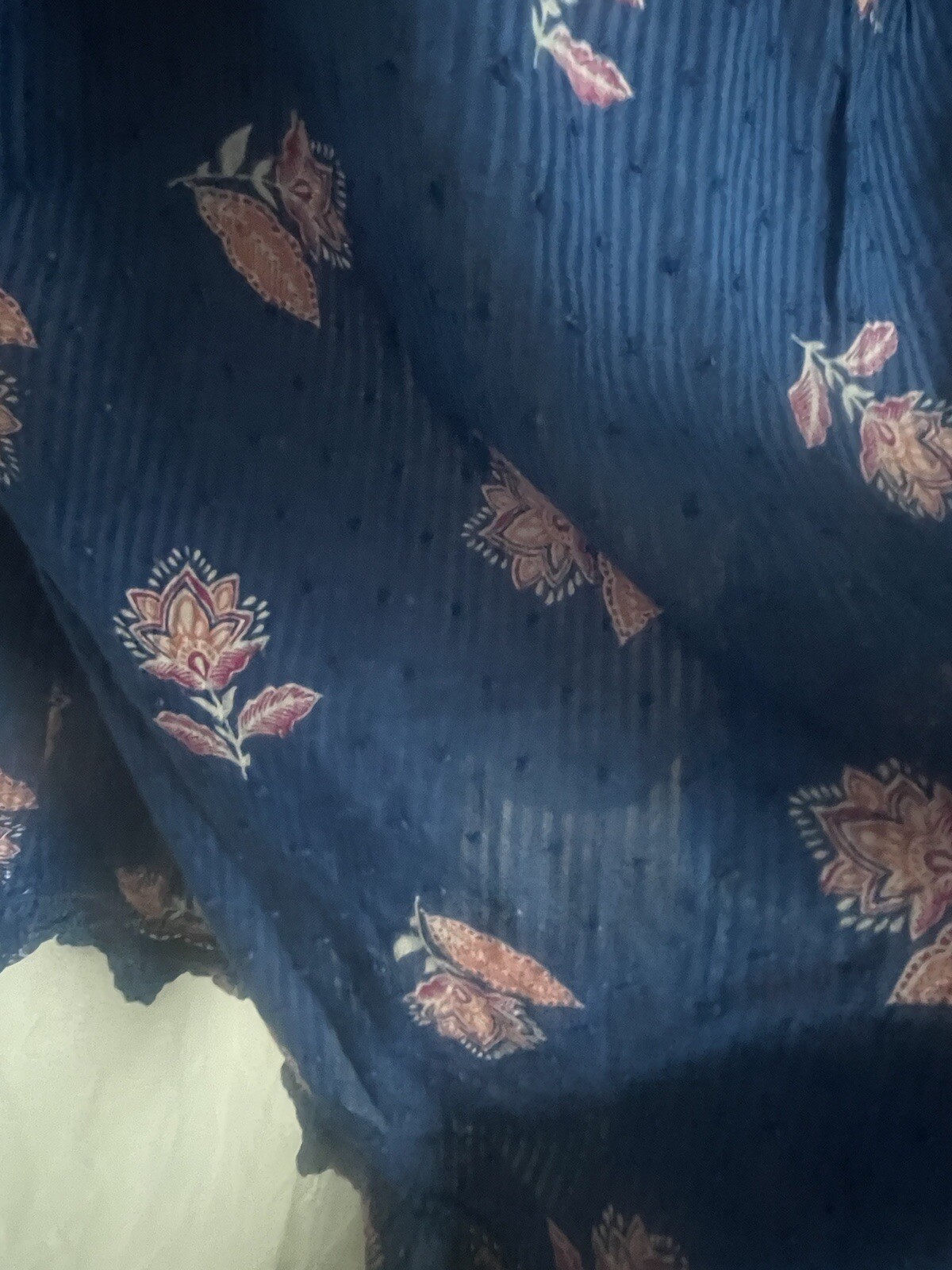 JOE FRESH Blouse Blue Pink Floral Gaze Sleeveless Ruffle Tie Neck Pullover 2X
