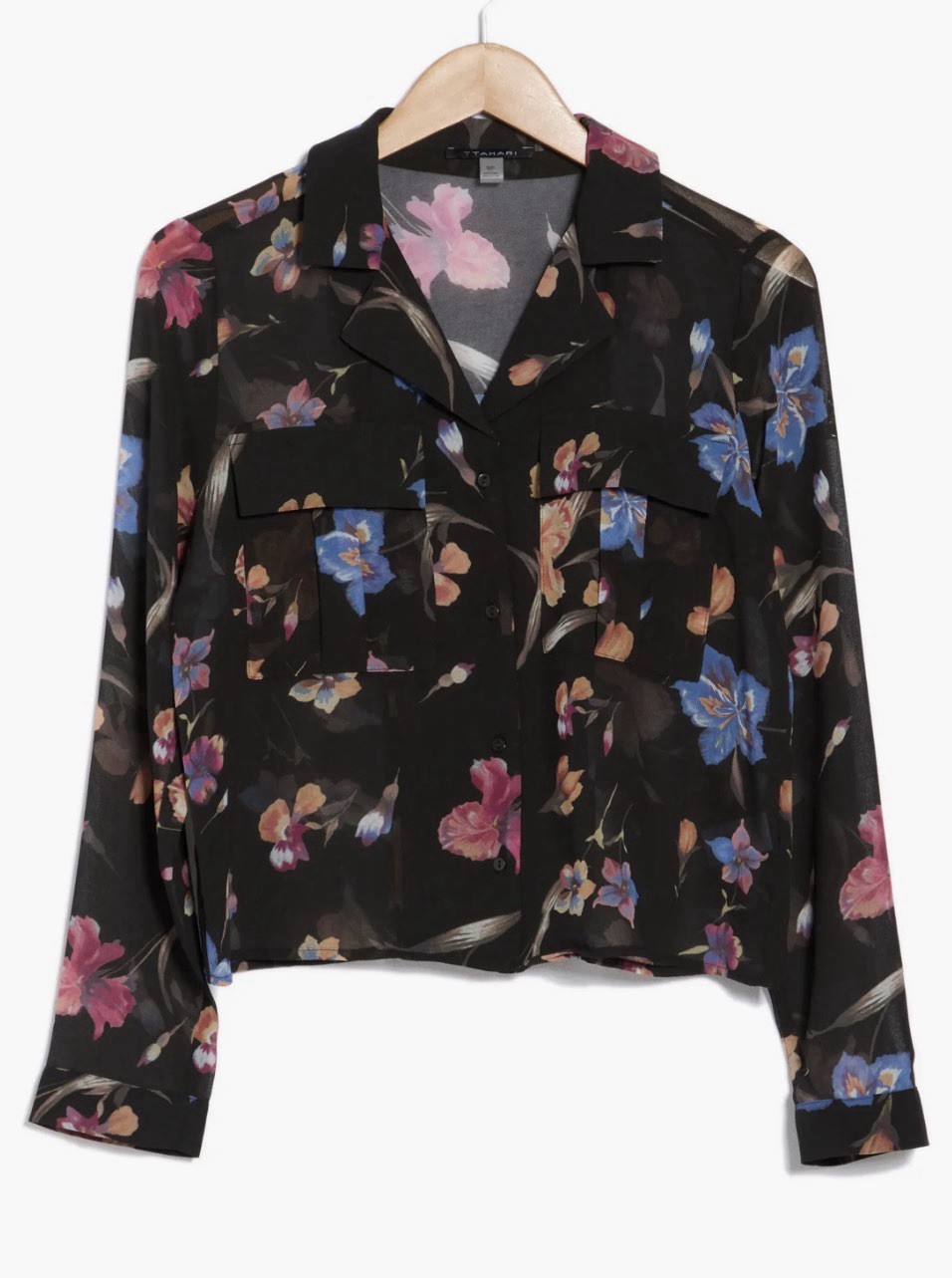 T Tahari Print Long Sleeve Crop Blouse Sz M NWT