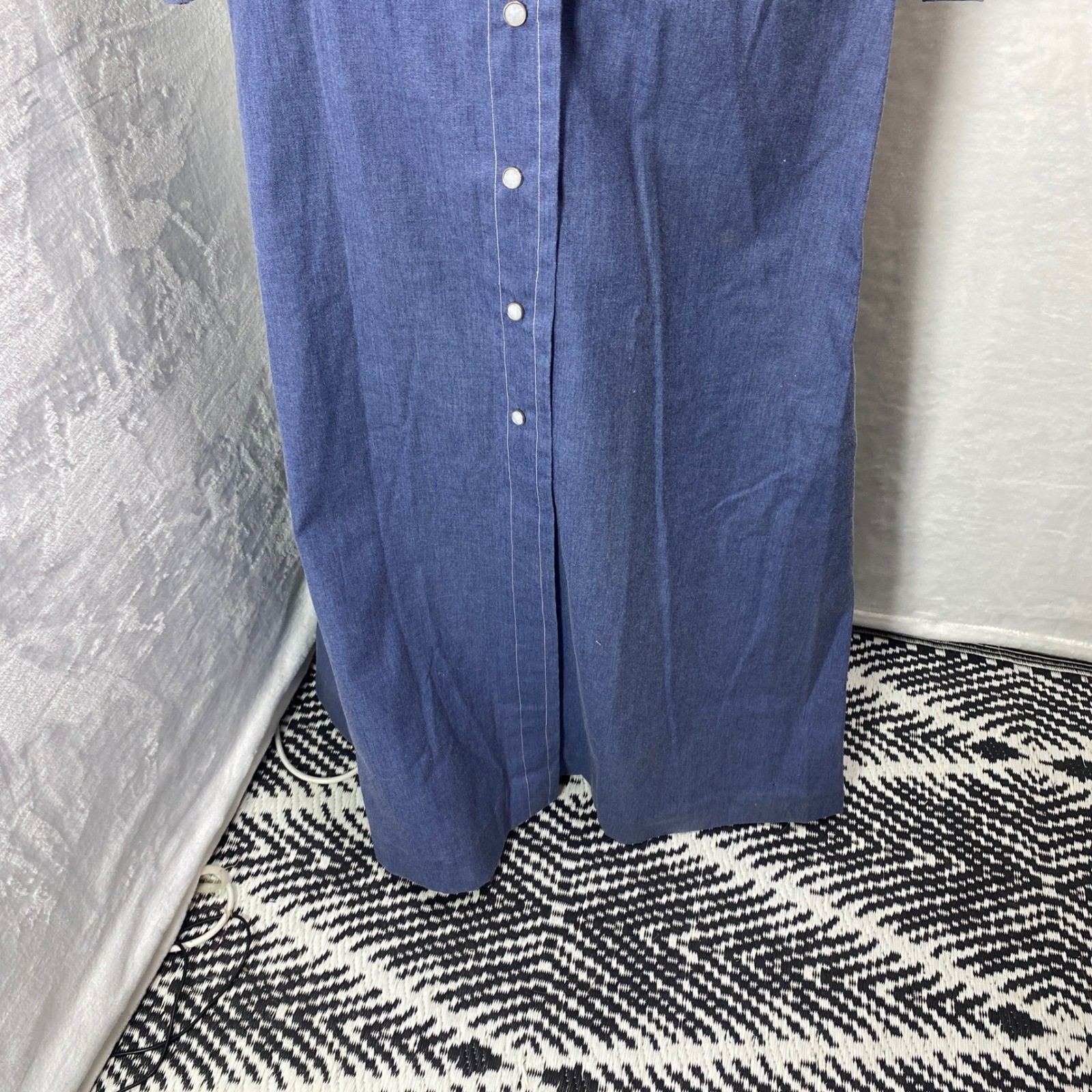VTG Home Made Hand Made Western Style Denim Color & Eyelet Prairie Maxi Dress
