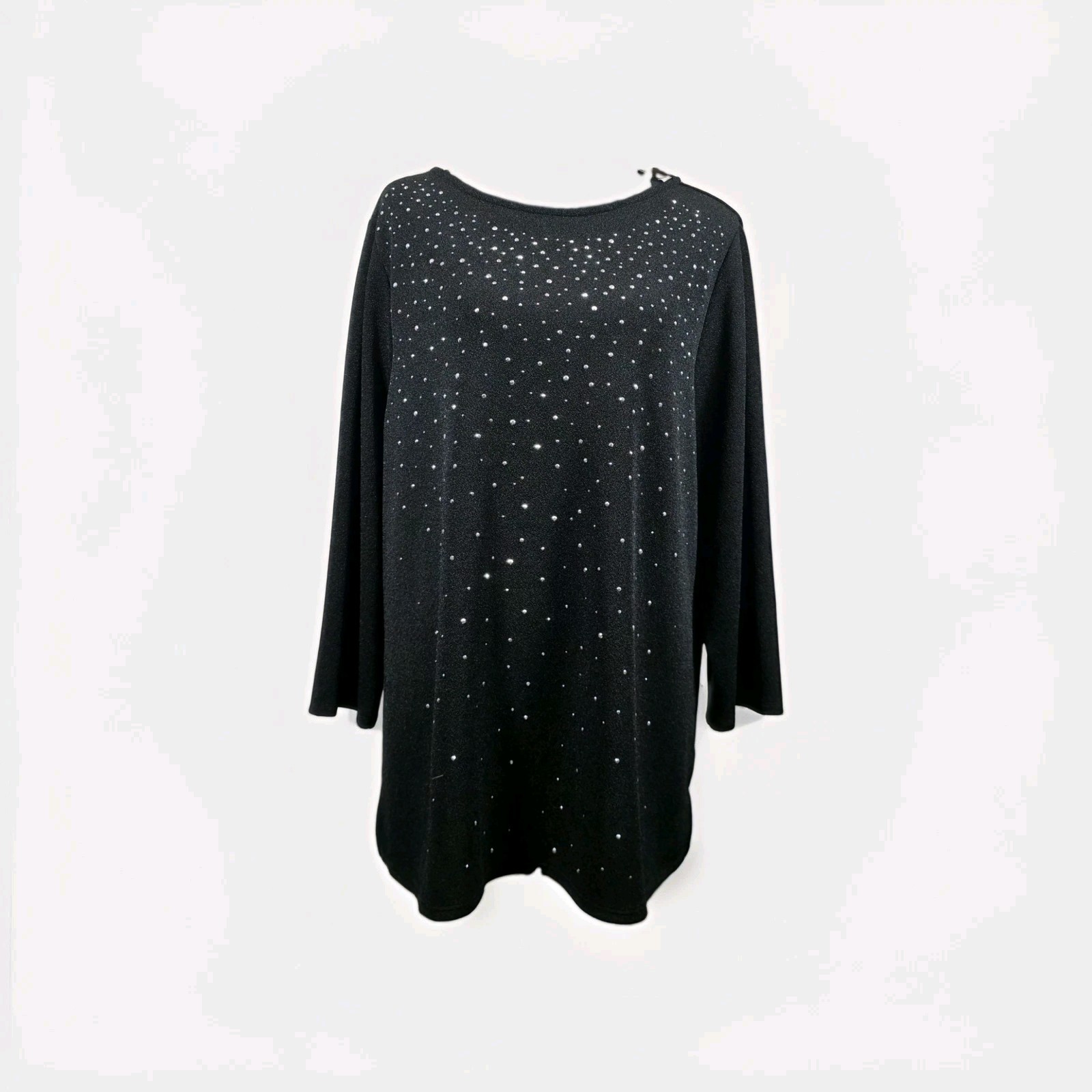 Chico’s Sz 3 XL 16-18 Top Sweater NWT Black Crystal Waterfall 3/4 Sleeve Sparkle