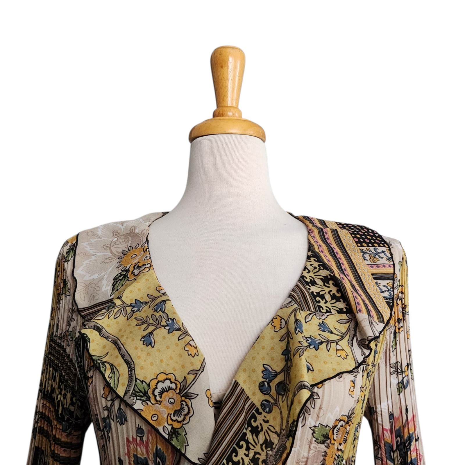 Vintage Boho Signature by Larry Levine Floral Geometric Ruffle Blouse Women’s L