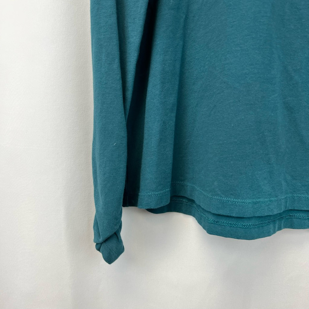 Apropos Womens Blouse Blue Long Sleeve Ruched Scoop Neck Stretch Cotton Solid M