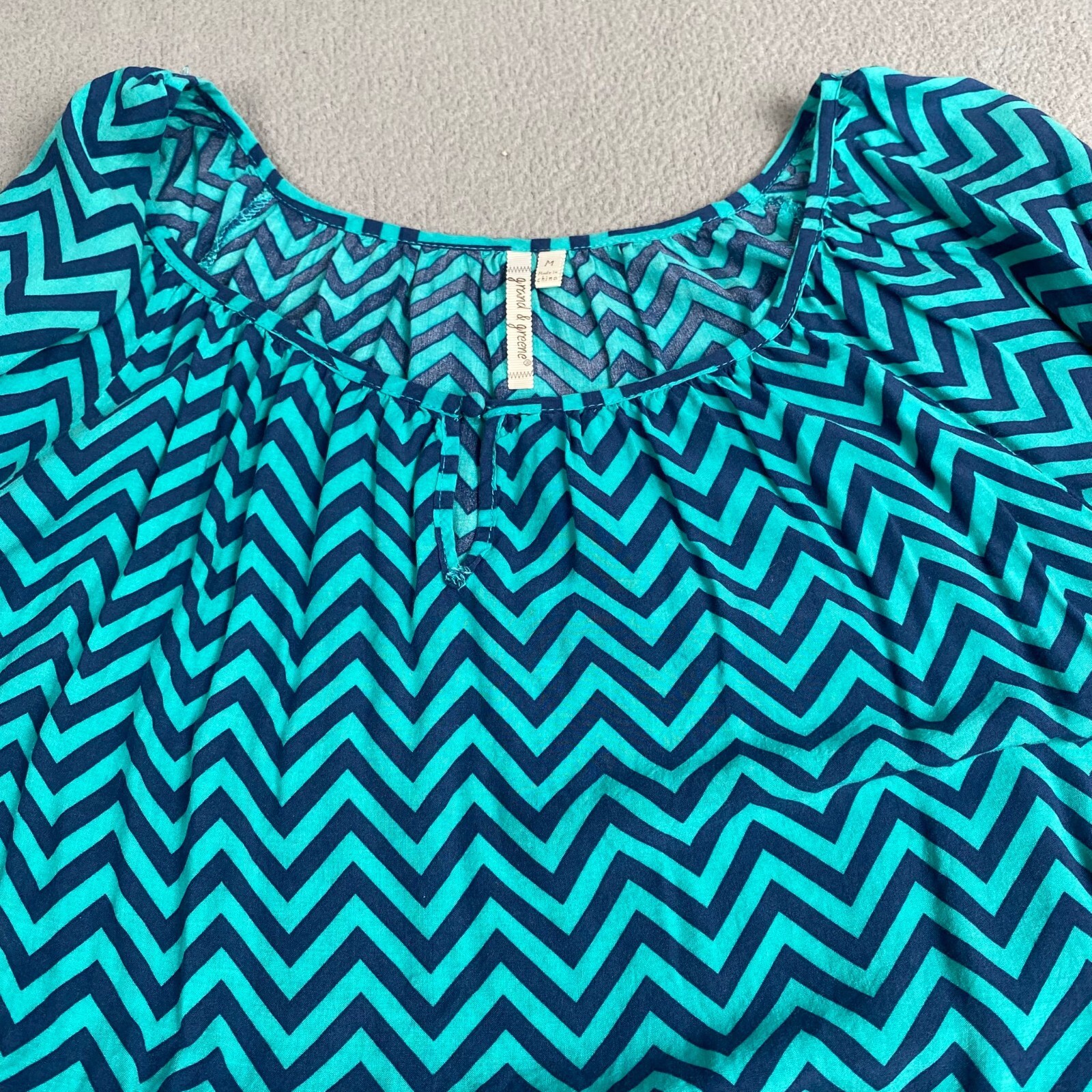 Grand & Greene Women’s size M Green Blouse long sleeve top Flowy Striped