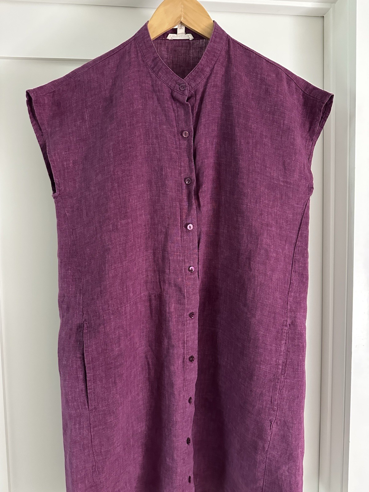 Eileen Fisher Organic Linen Delave Dress Sleeveless Short Raspberry Purple Sz S