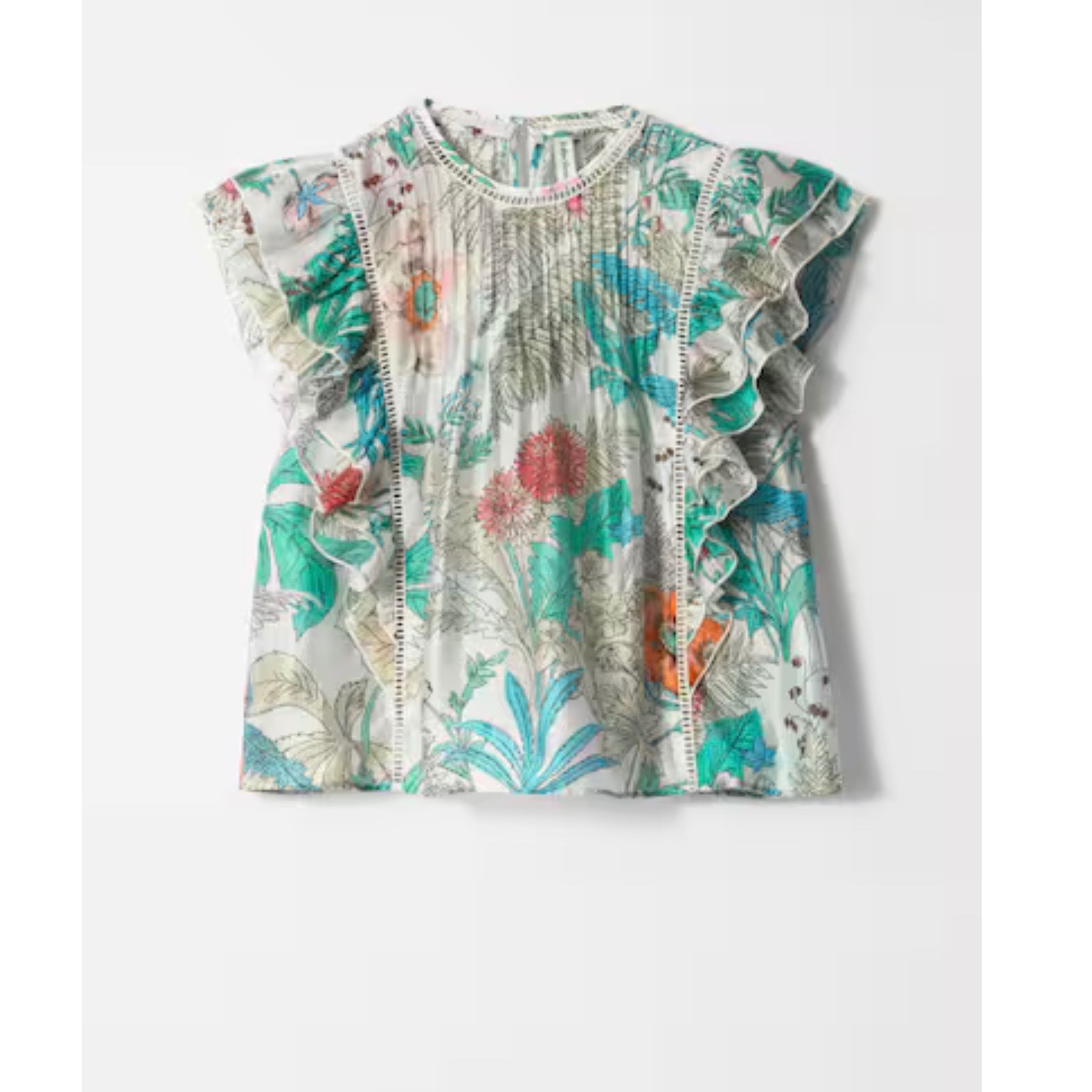 & Other Stories Floral Ruffle Short Sleeve Blouse Top Women’s Pleated medium