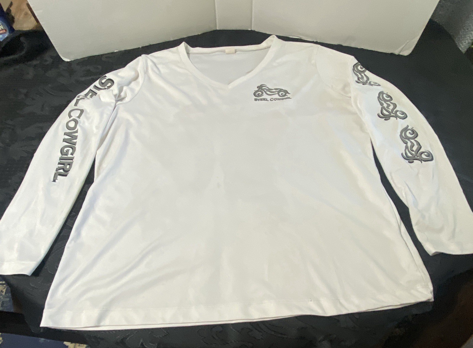 Steel Cowgirl White Performance Shirt Long Sleeve Biker Graphic Women’s 3X RARE