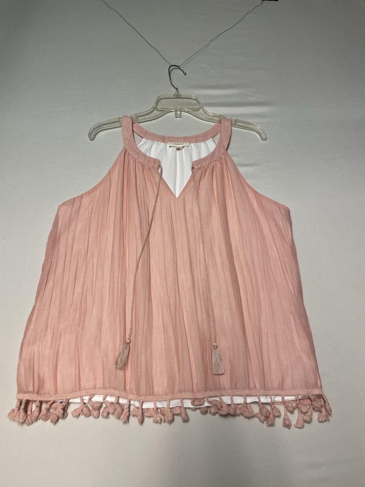 Crescent Women’s Size L Pink Halter Neck Sleeveless Tasseled Fringe Tank Top