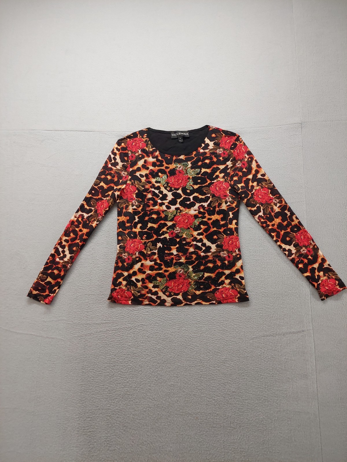 Talk Of The Walk Women Top M Multicolor Floral Camo Stretch Long Sleeve Casual