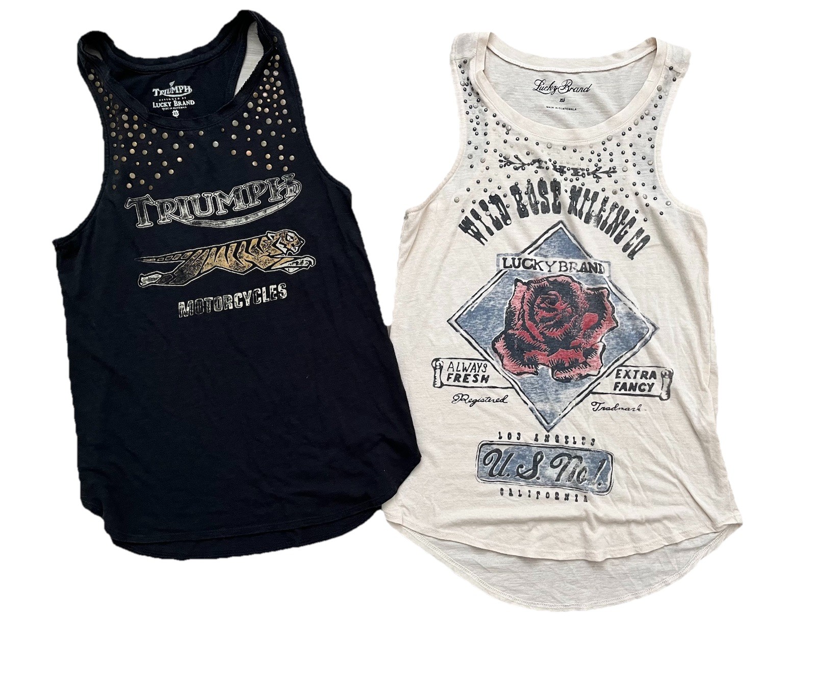 2 Lucky Brand Tank Rose & Triumph Motorcycles & Rose Western Studded XS Concert
