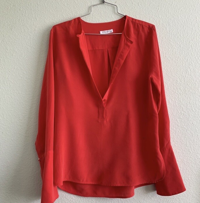 EQUIPMENT red 100% silk flare long sleeve blouse top shirt XS