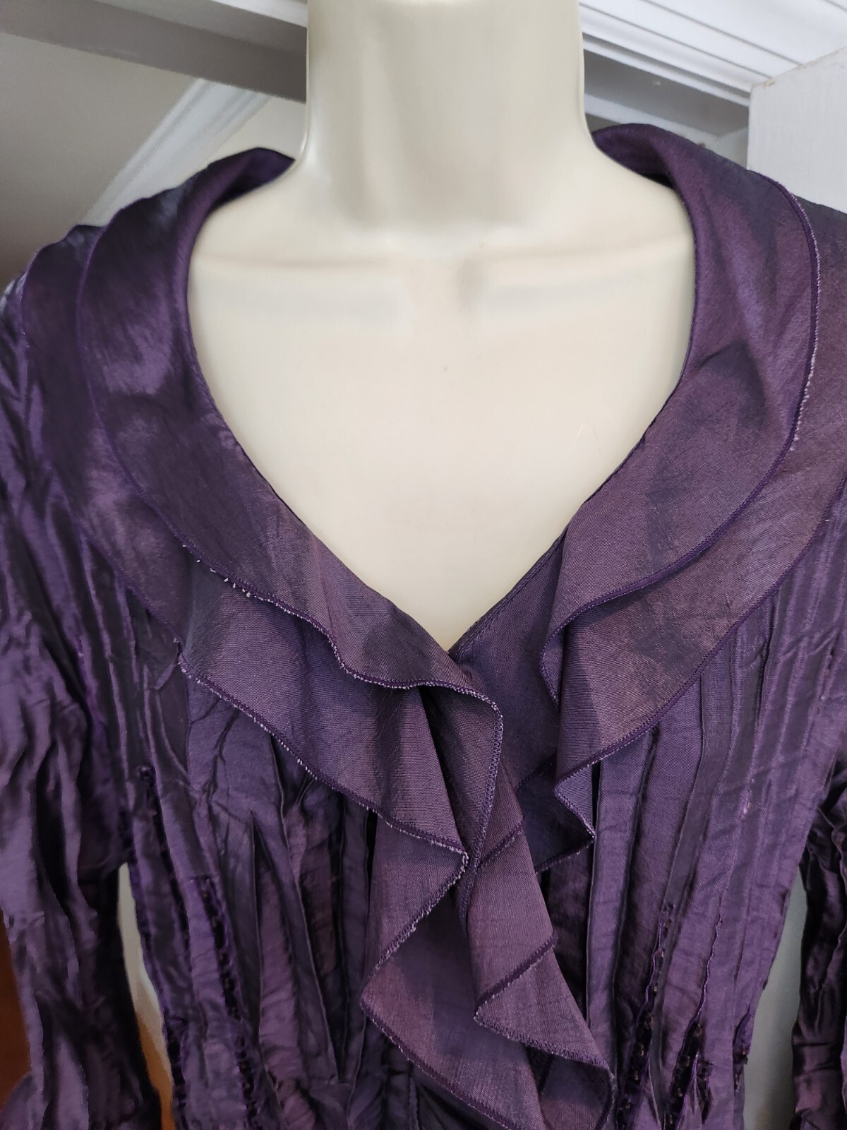 Vintage Y2K Agora Purple Crinkle Frill Fairy Whimsygoth Blouse Size P XL