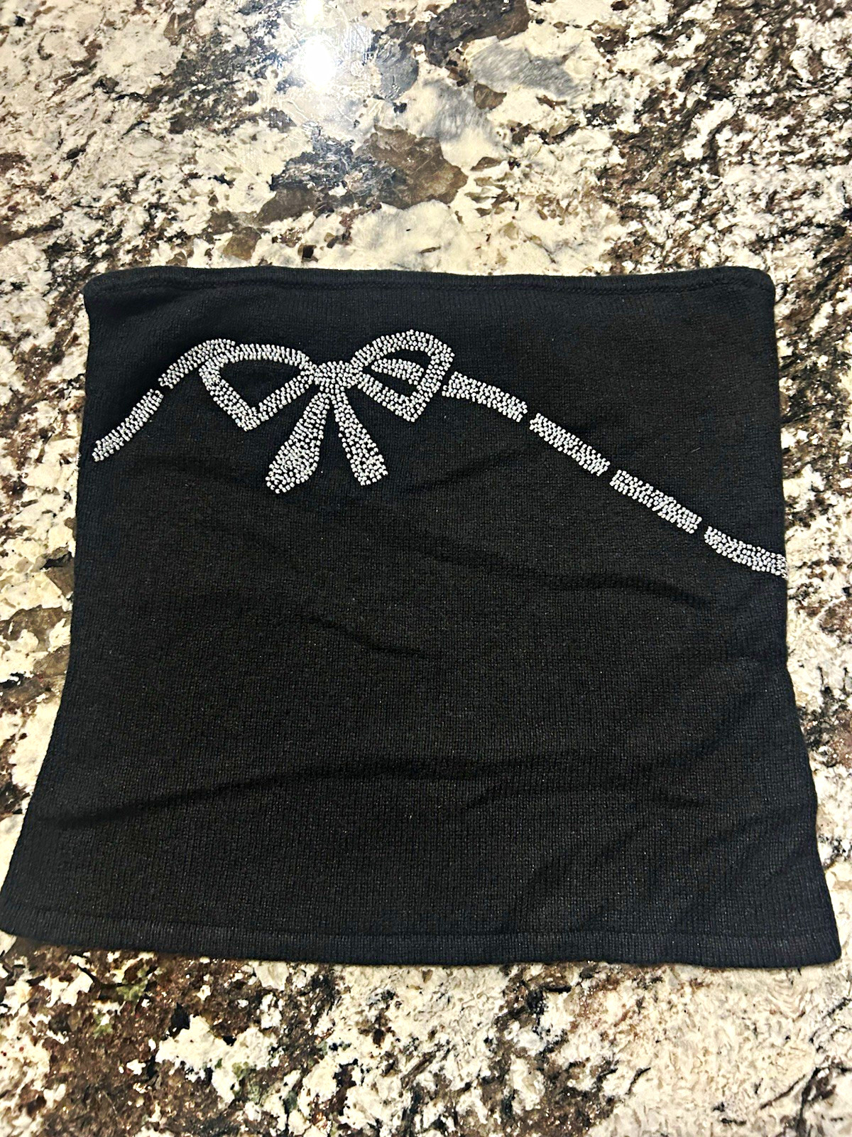 Vintage Y2K Moda International Victoria’s Secret Black Knit Rhinestone Bow Top