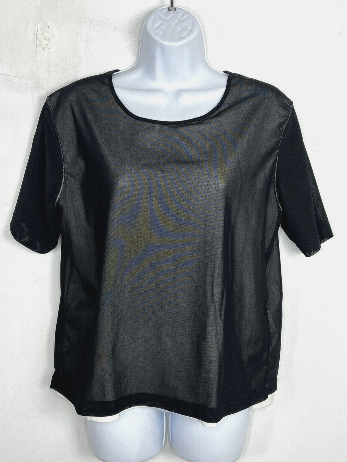 Liz Claiborne Top Sz L Black Mesh Layer 90s Revival Soft Grunge Urban Minimalist