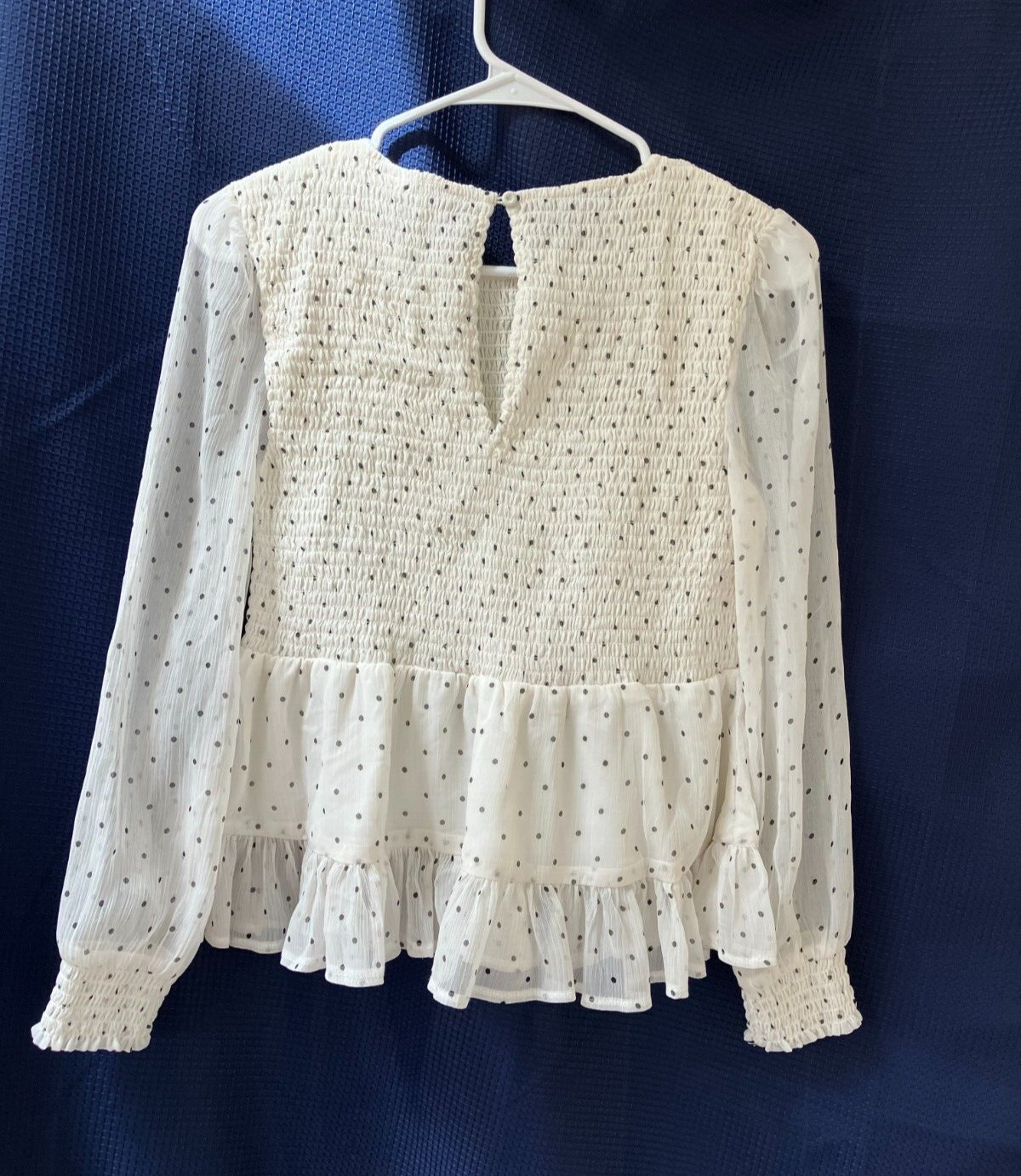 Miss Selfridge Long Sleeve Blouse – UK 10/EUR 38/USA 6 Petite – Cream Polka Dot