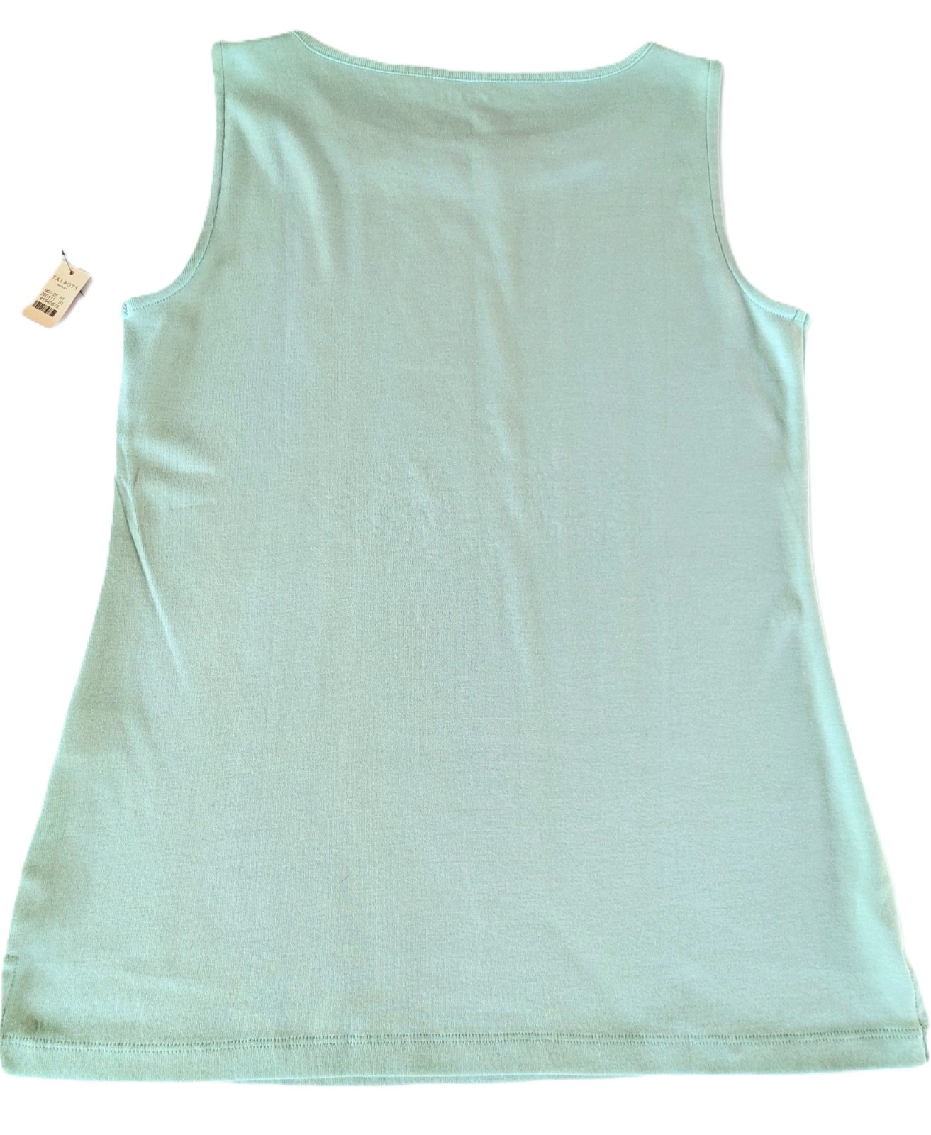 TALBOTS S Seafoam Green Layered Ribbed Bateau Neck COTTON Slvless Shell Top NWT