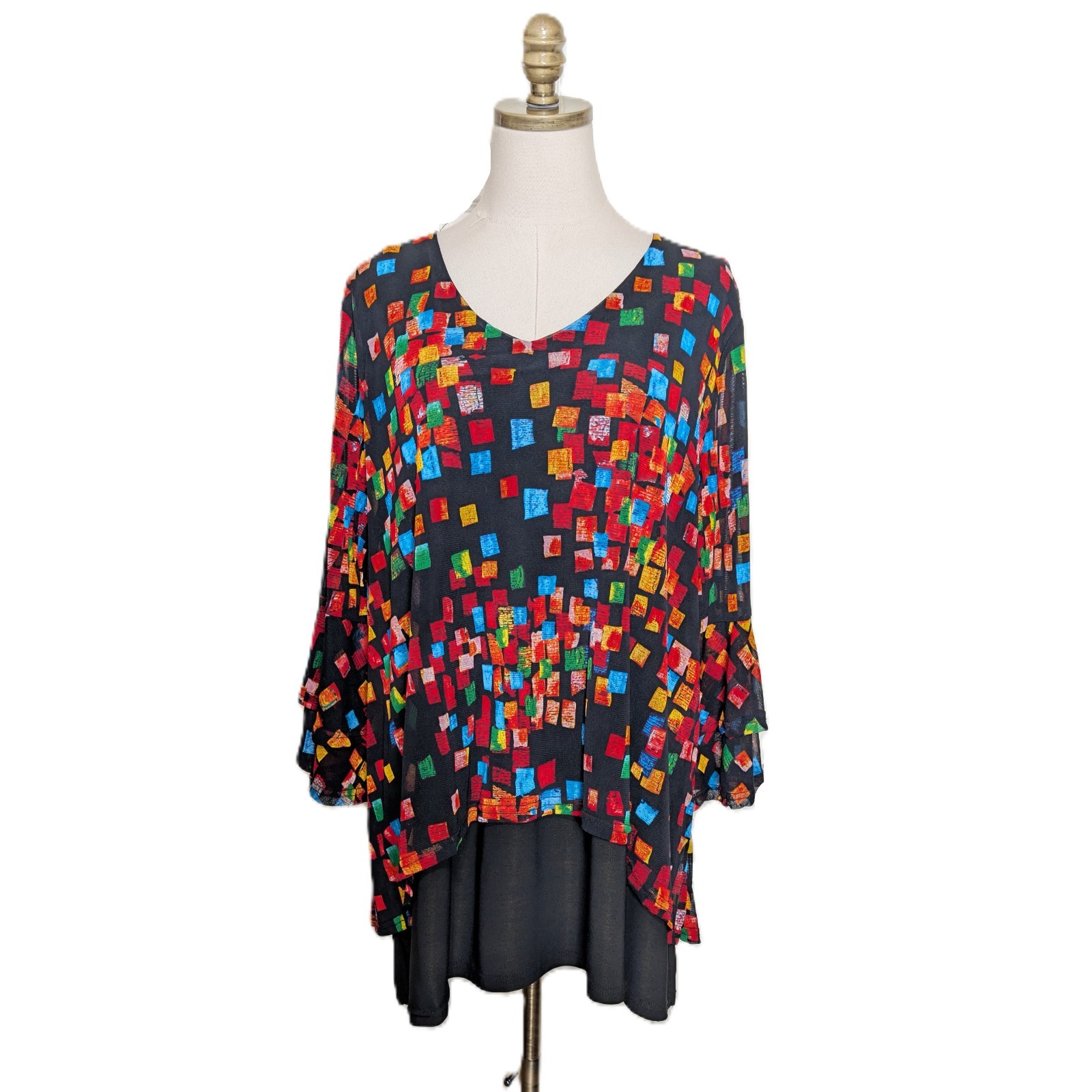 Calessa Colorful Retro Layered Look Tunic Top Size XL Multicolor Geometric