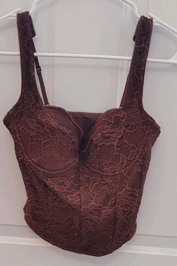 Reoria Womens Size Medium Double Lined Cropped Tank Top Brown
