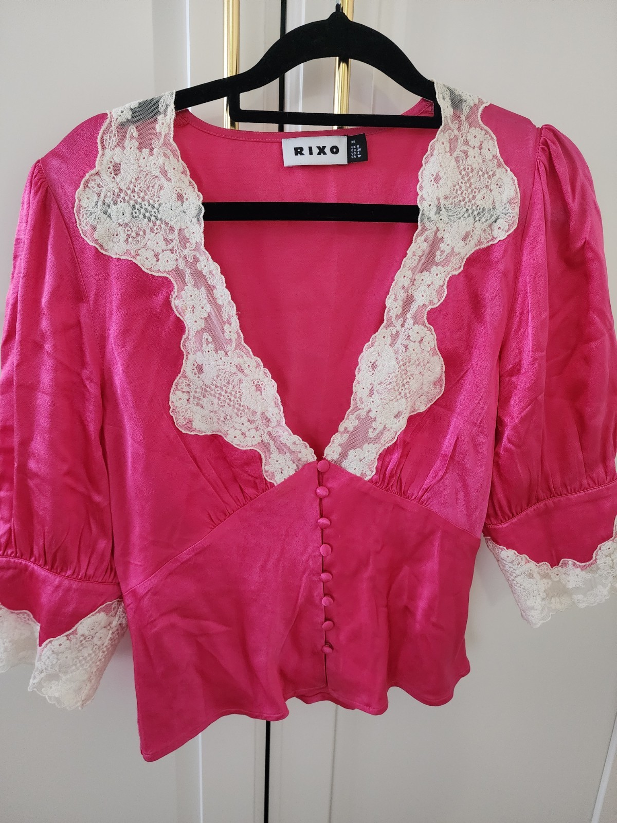 Rixo amanda pink lace insert silk top size XS (UK 8/ AU 8)