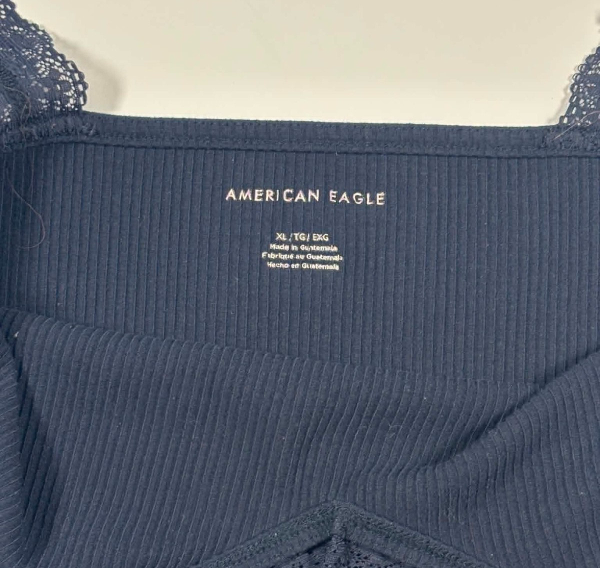American Eagle Ribbed Lace-strap Crop Top Teen’s XL Navy Blue Summer Casual