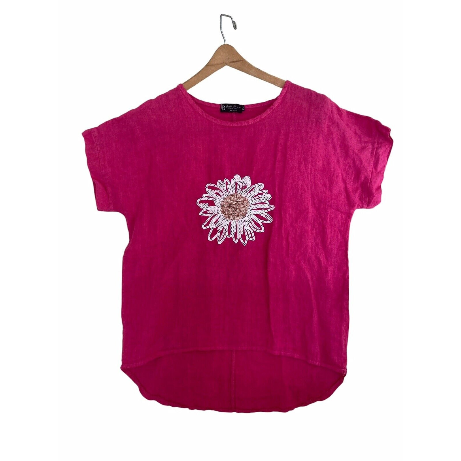Bella Amore Oversized High-Low Pink Tunic With Sequin Flower Size S/M