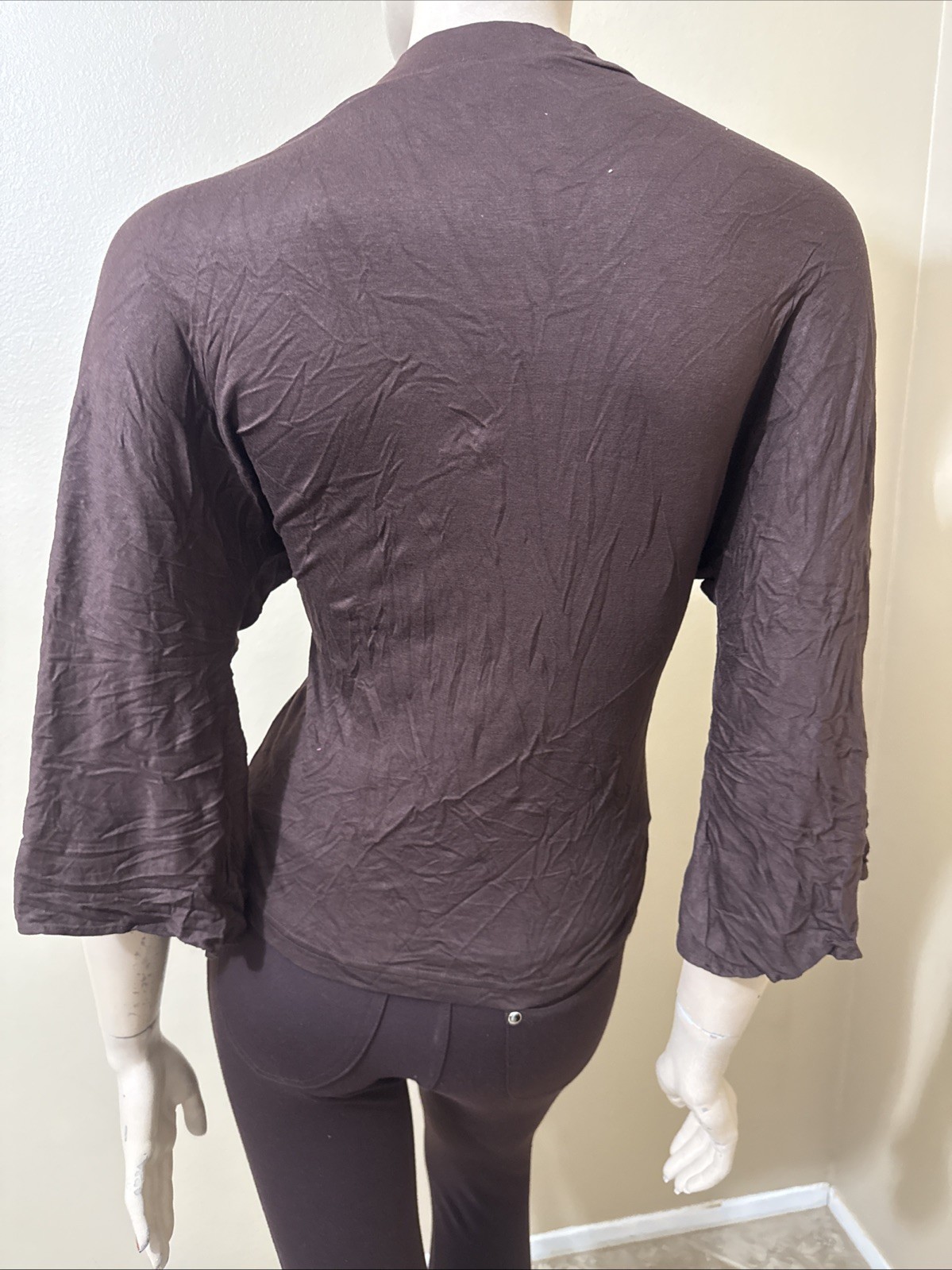 Women’s Brown Rayon Casual Pleated Stretch Beaded Bundle Size L Blouse Top