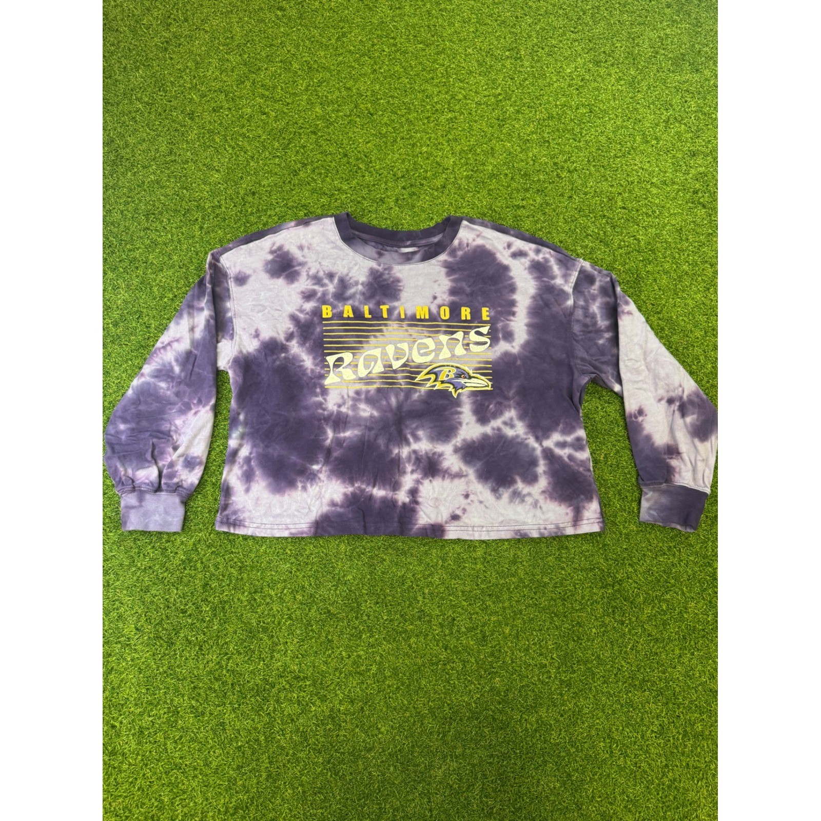 Baltimore Ravens Tie Dye Cropped Long Sleeve Shirt XL Purple