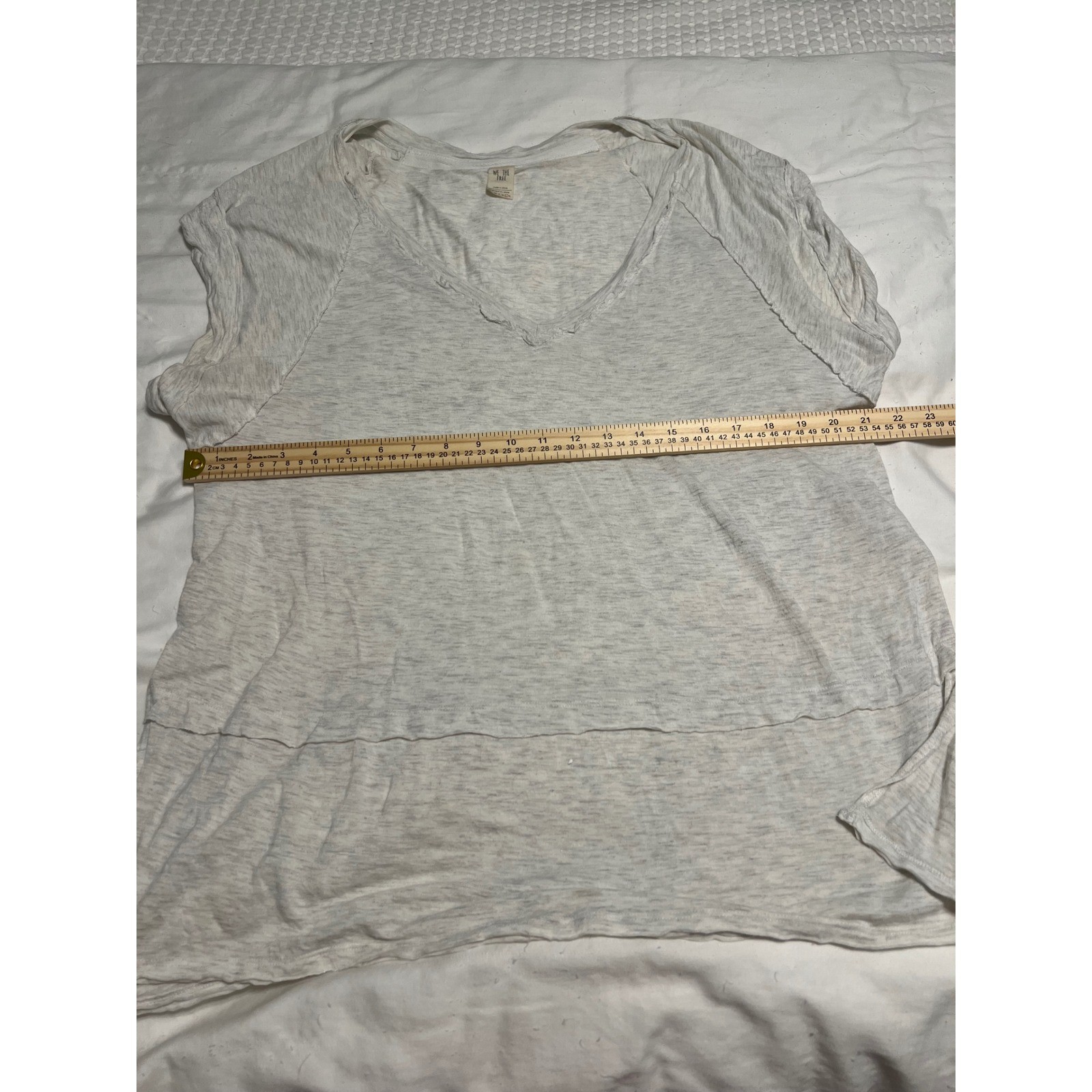 Free People We The Free Oversized V-Neck Tee Heathered Oatmeal Short Sleeve L