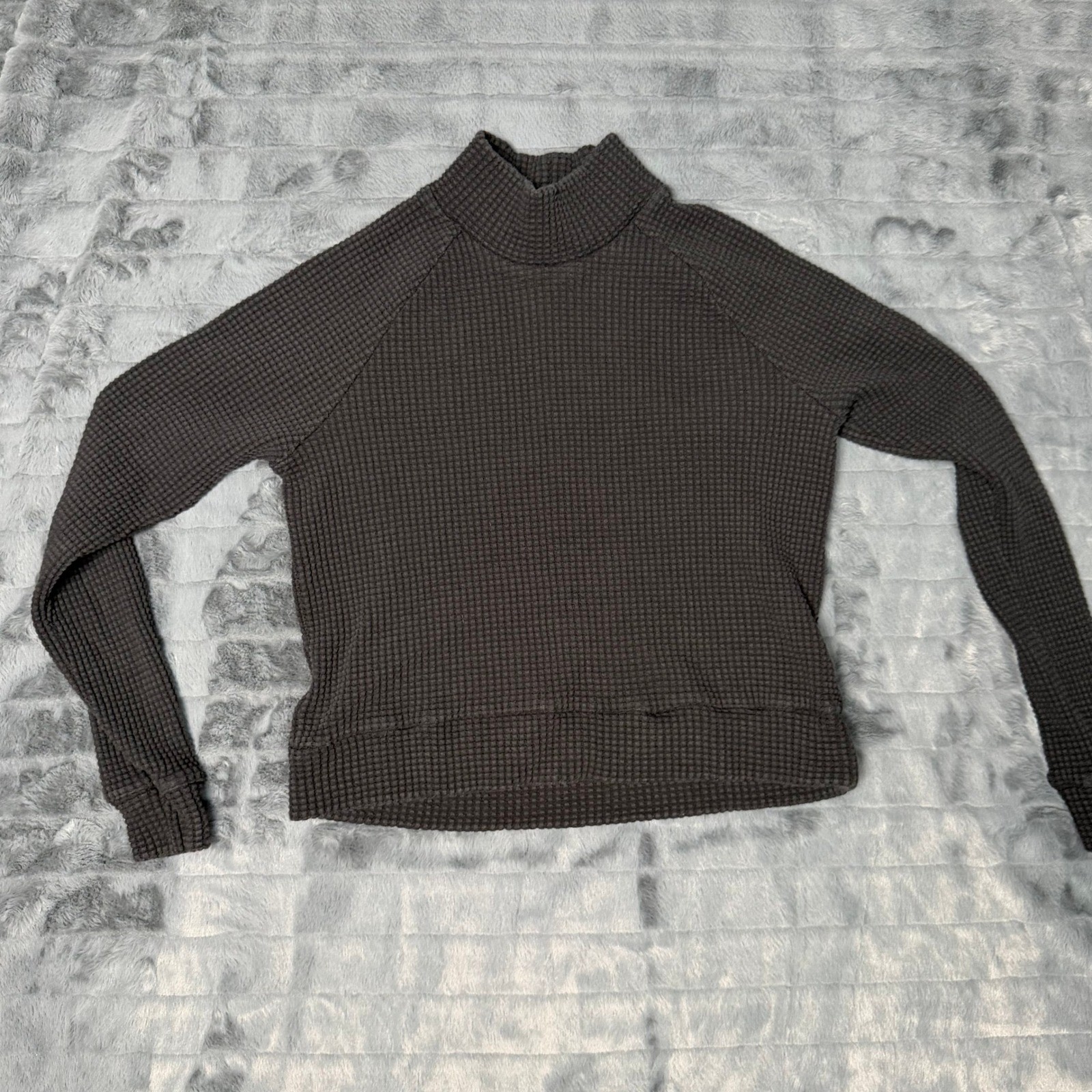The North Face Waffle Knit Pullover Women Small Grey Mock Neck Thermal Top