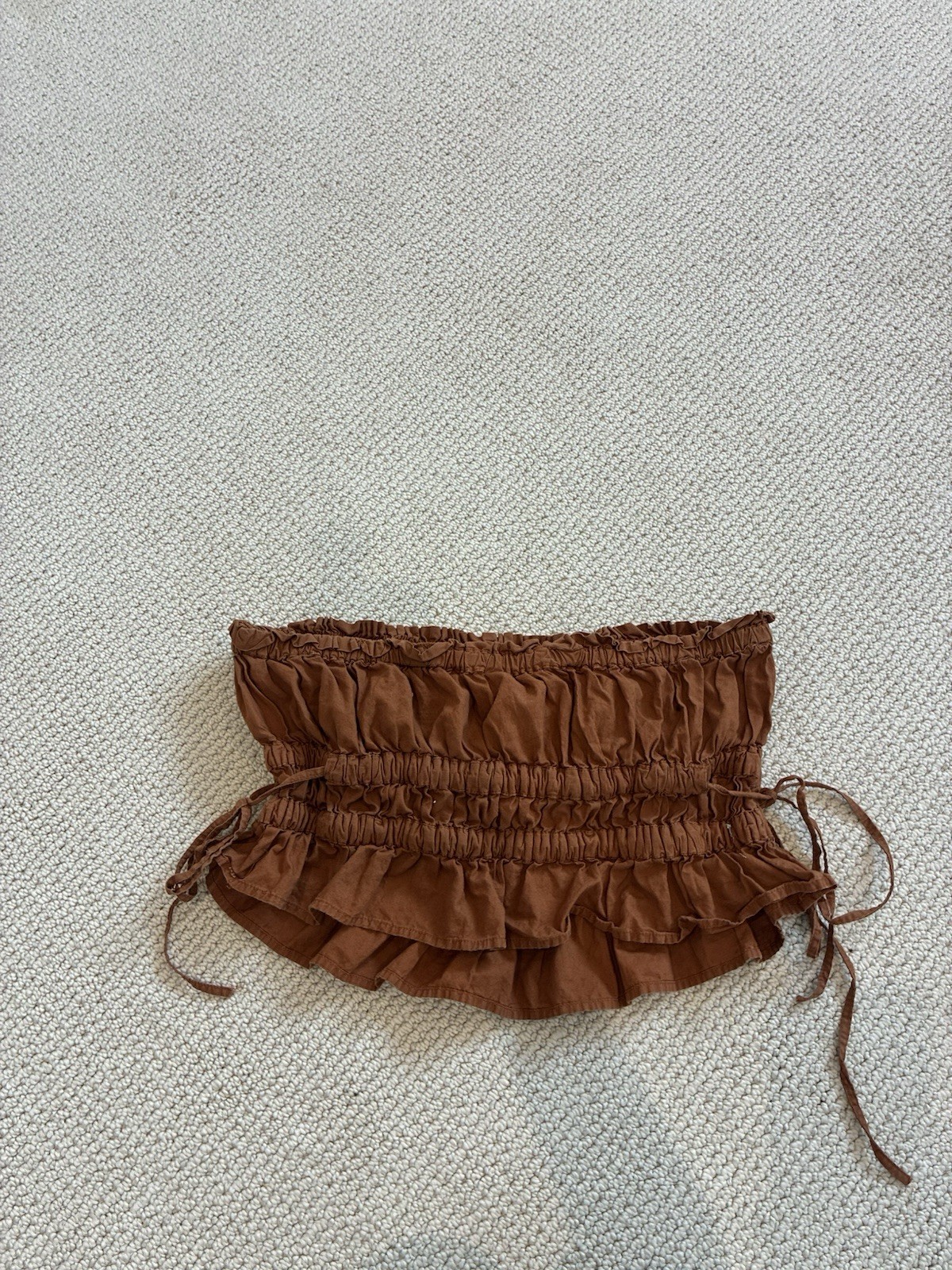 Free People Women’s Brown Solid Ruffle Smocked Tube Top Bandeau w/ Side Ties L