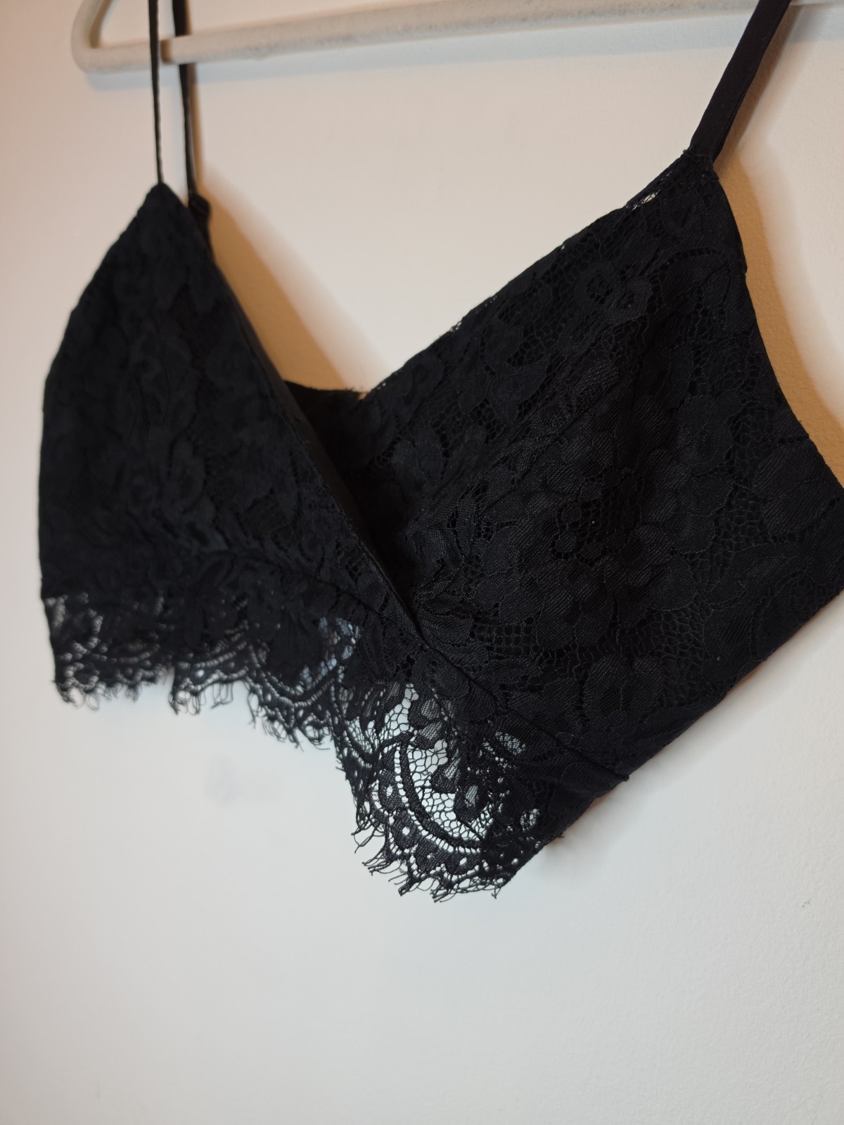 Black Sexy Lace Crop Wrap Eyelash Bralet Bralette Top Shirt Lingerie Size 10 UK