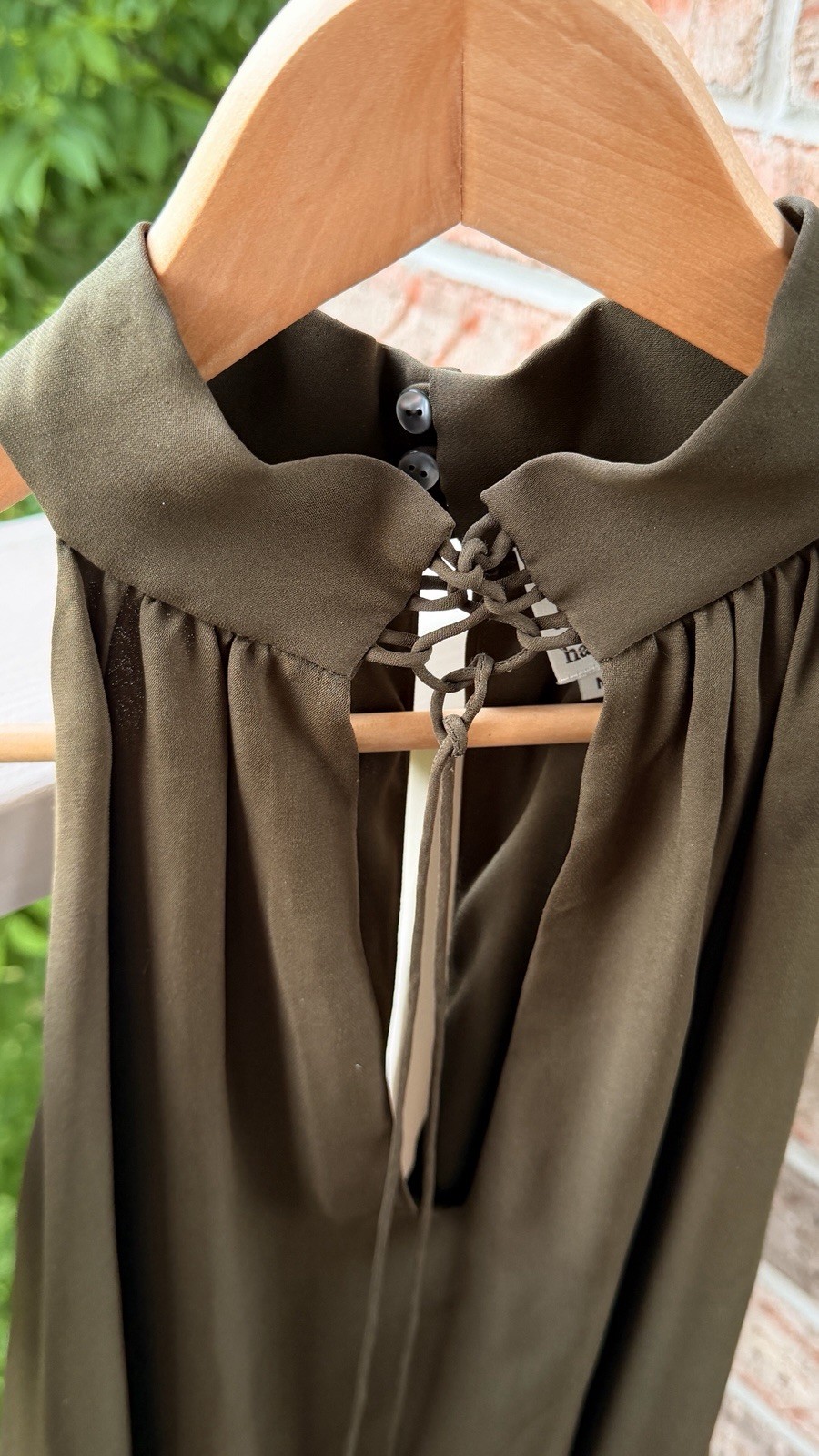 Haute Hippie 100% Silk Halter Tops Women Olive Green Med Slits Front Sides Lined