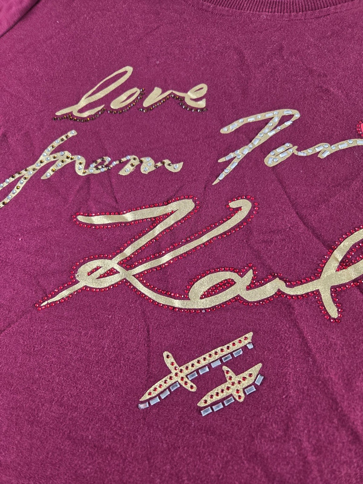 Karl Lagerfeld Paris Shirt Womens Large Red Love From Paris Rhinestone Graphic