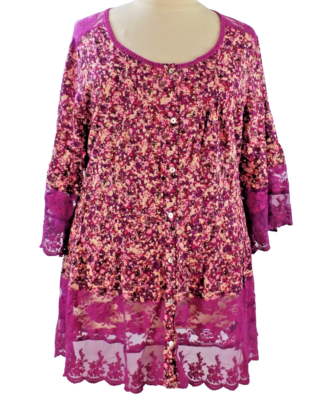 NEW Roaman’s Multi-color Plus Size 32W Blouse Tiered Pintuck Pleats Lace Trim