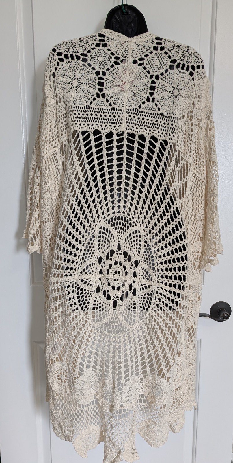 Crochet kimono duster cardigan ivory boho festival Origami by Vivien plus 2X 3X