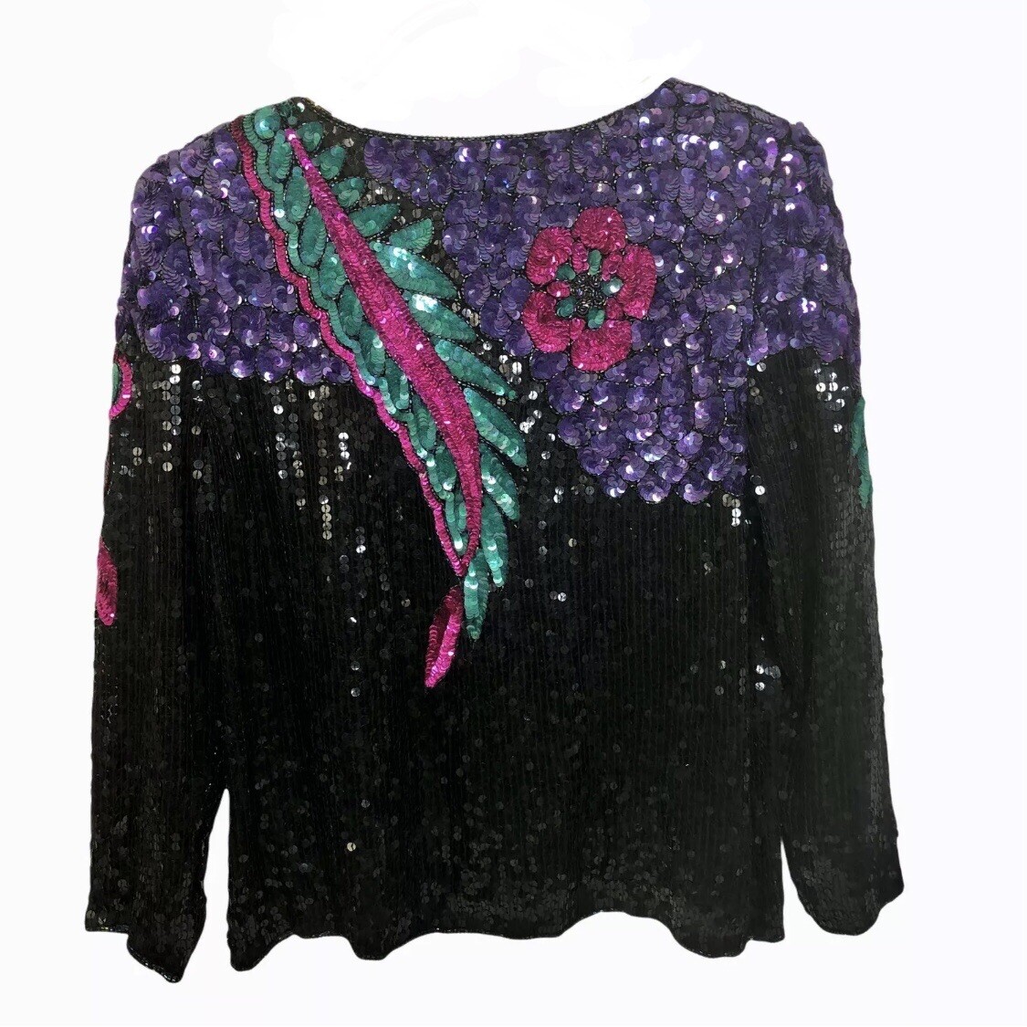 Vtg 80s Jean for Joseph Le Bon Silk Sequined Top Womens Large Beaded Retro Glam