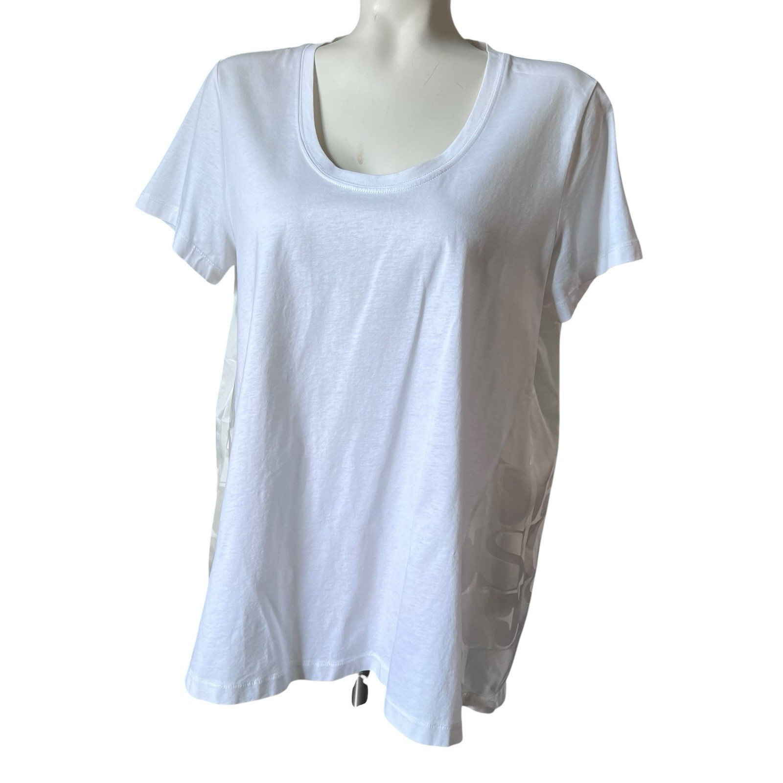 Escada Mixed Fabric Tee Top Sz M “ESCADA” Jacquard Back Panel Designer