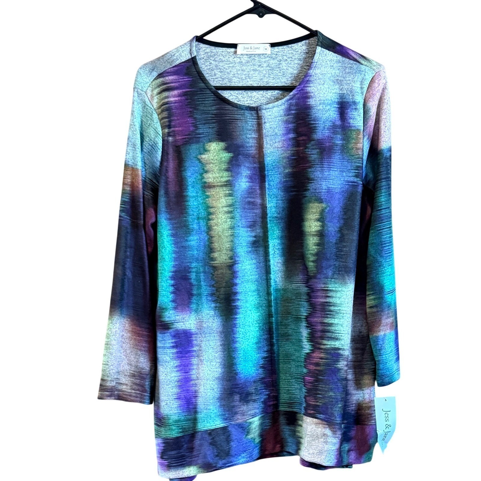 NEW Jess & Jane Medium Brushed Knit. Reflections Tunic Multicolor Abstract Top
