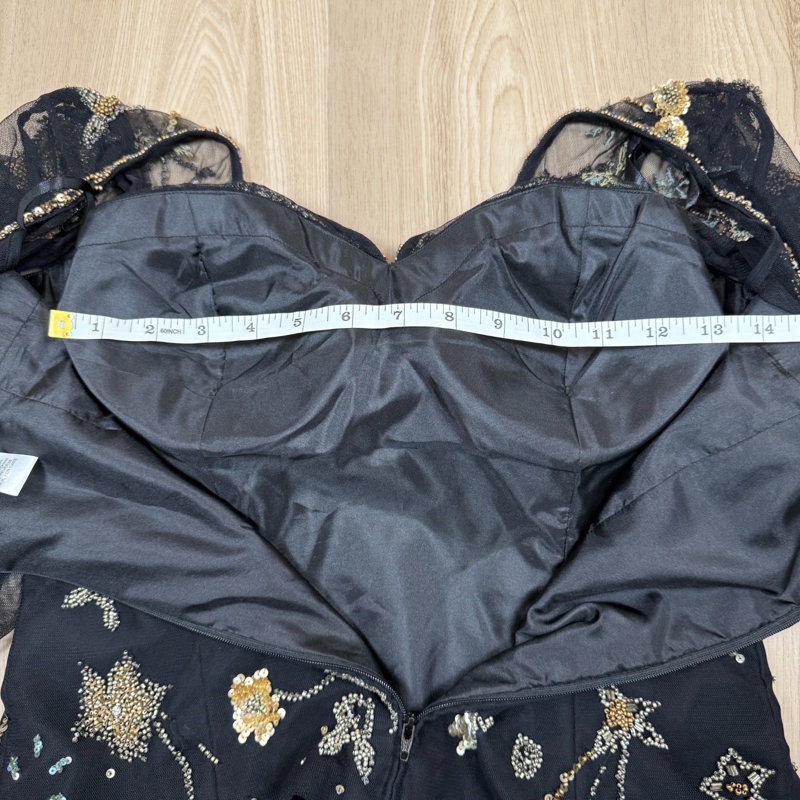Vintage Alberto Makali Mesh Beaded Embellished Top Black Sheer Padded SIZE 10