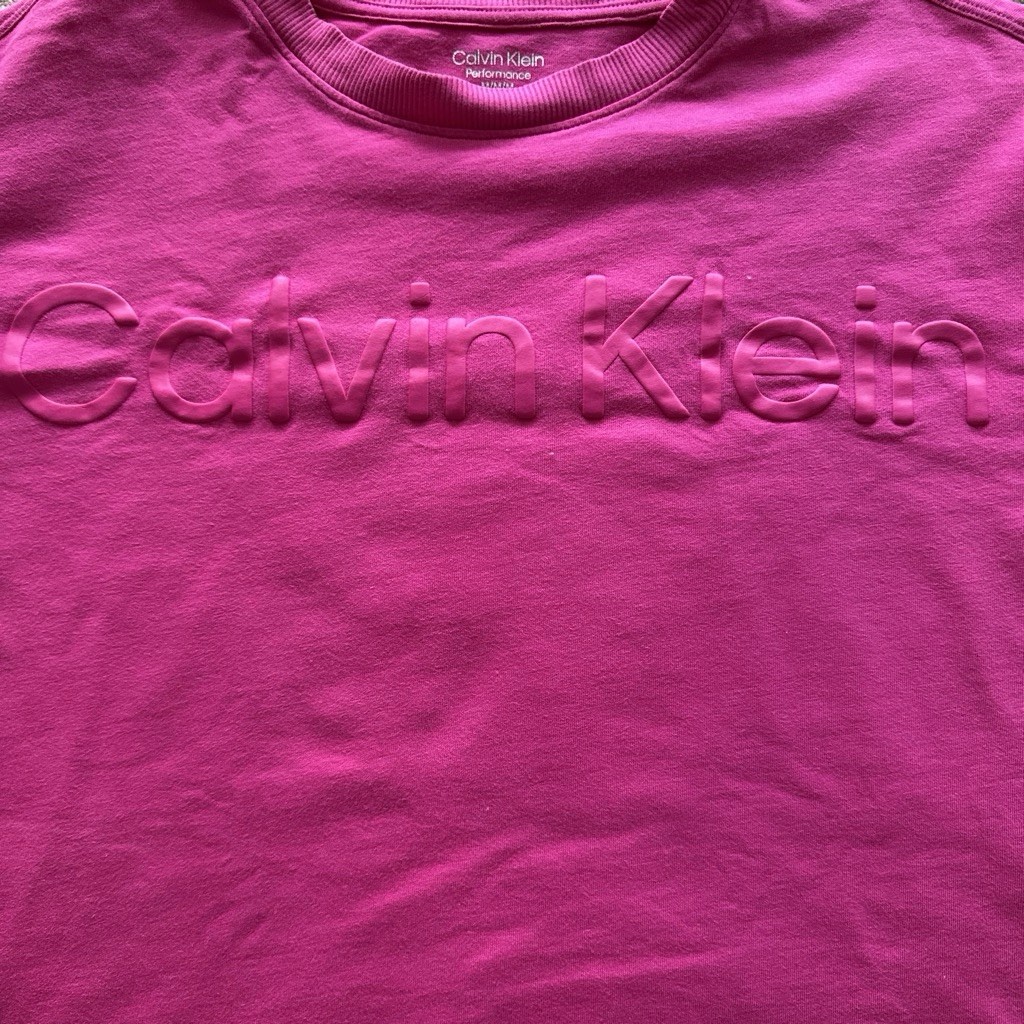 Calvin Klein Performance Pink Logo Crew Neck Short Sleeve Cropped Knit Tee M