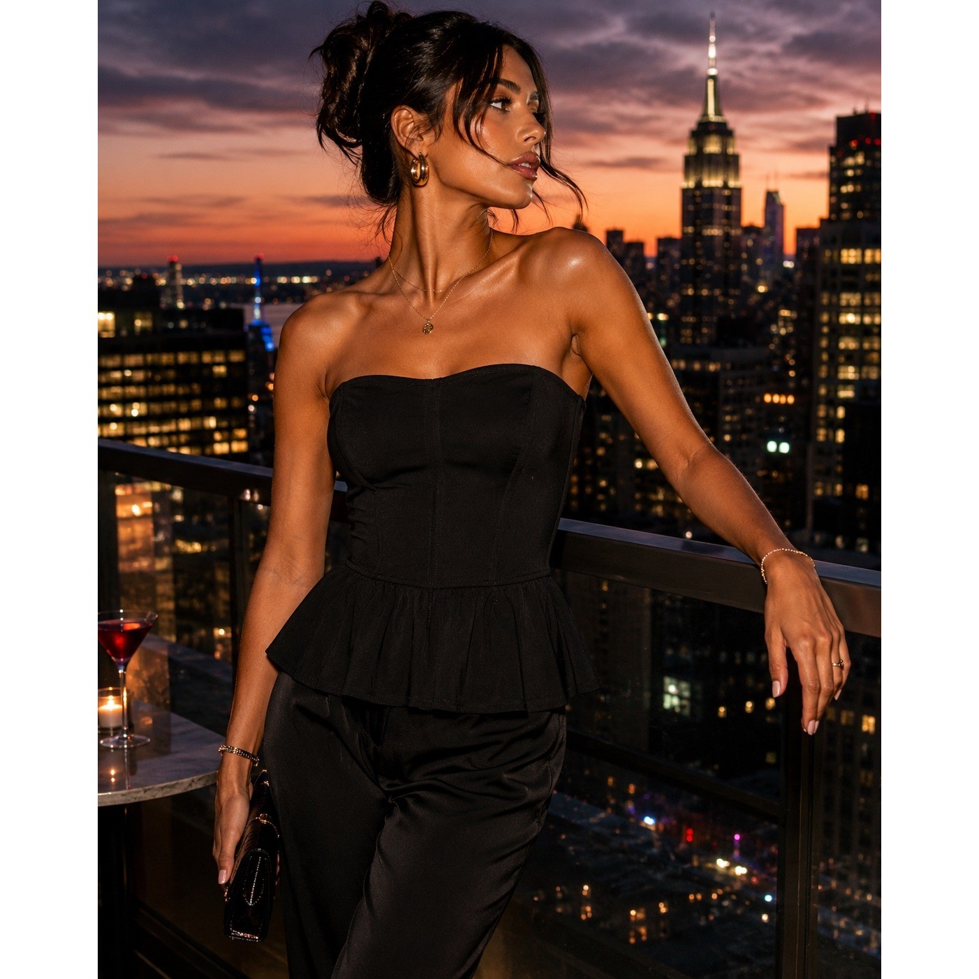 Bebe Black Strapless Peplum Corset Top Sweetheart Neckline Boning Size L