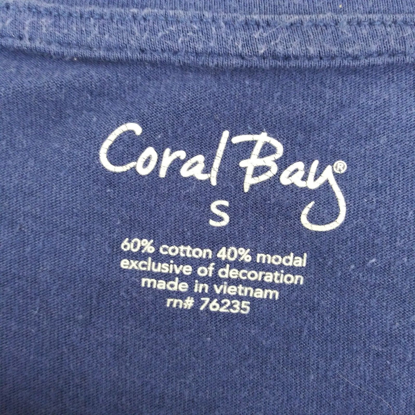 Coral Bay Shirt Womens Size S Blue Cap Sleeve Palm Tree Logo Print Pullover Top