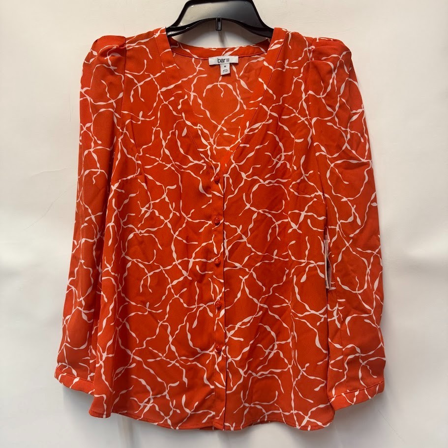 Bar III Womens M Orange Rosewood Bar White Long Sleeve Blouse Top NWT CX59