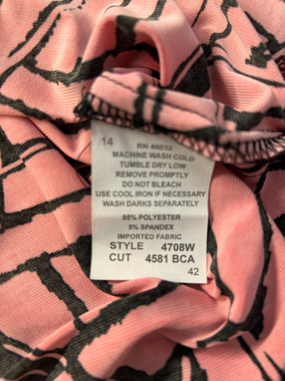 N Touch 3X Pink Black Pleated Blouse Stretch Career Plus Size 3/4 Slv Split Hem
