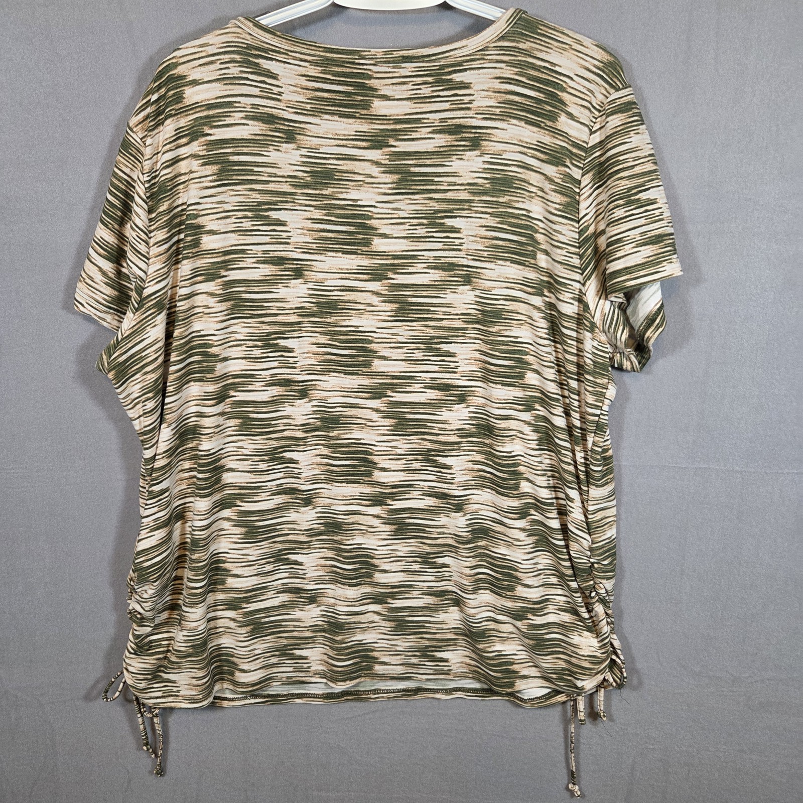 Urban Rose Women’s 3X Green Beige Space Dye Scoop Neck Ruched Drawstring T-Shirt